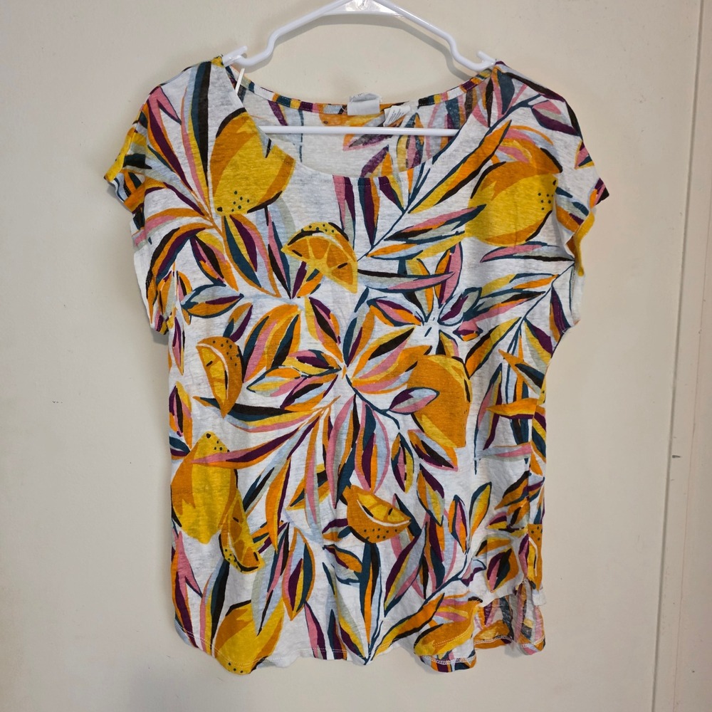 C&C California Womens Lemon Linen Fruit Top Size Large Citrus Coastal Beach